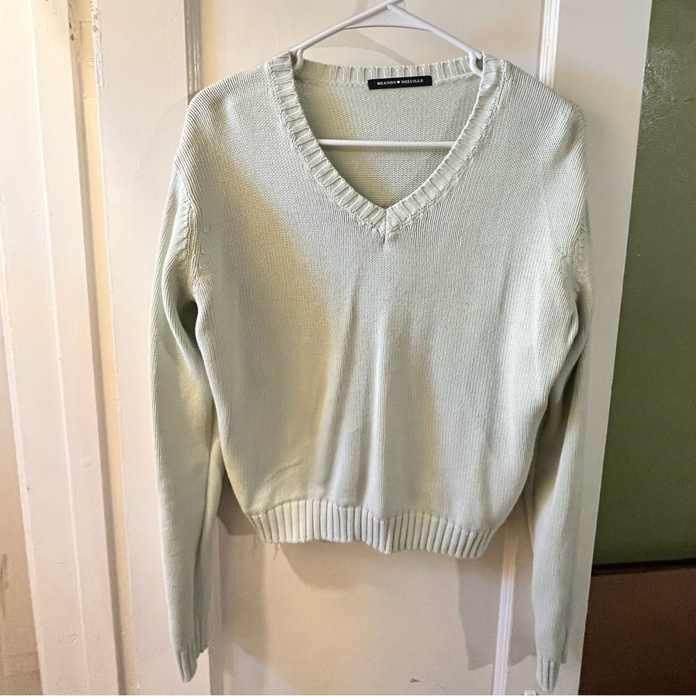 BRANDY MELVILLE Mint Green Cropped Knit Sweater